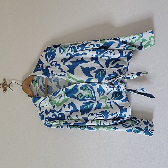 Christian Siriano Linen Blend Long Sleeve Button Down Tie Front Size Large - Picture 1 of 8